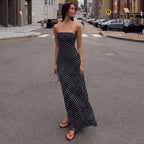 Robe longue bustier à pois, sans manches pour femmes