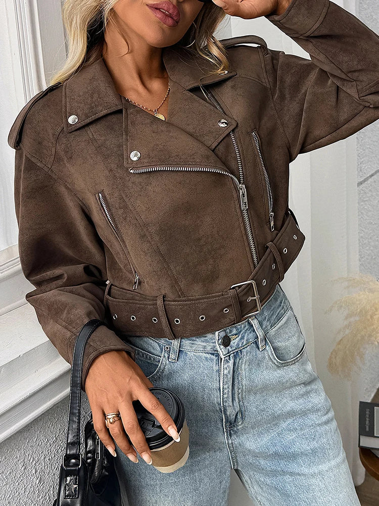 Veste vintage ample en similicuir pour femmes