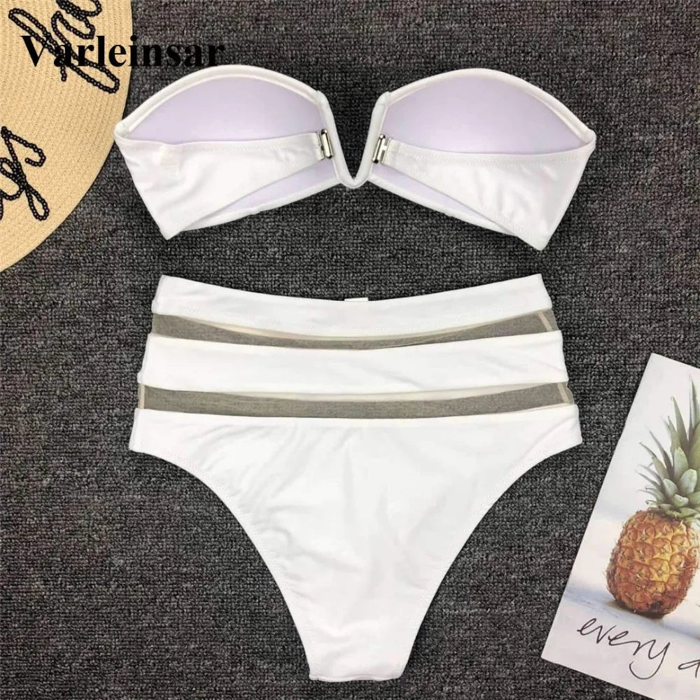 Maillot de bain deux pièces taille haute avec soutien-gorge pour femmes