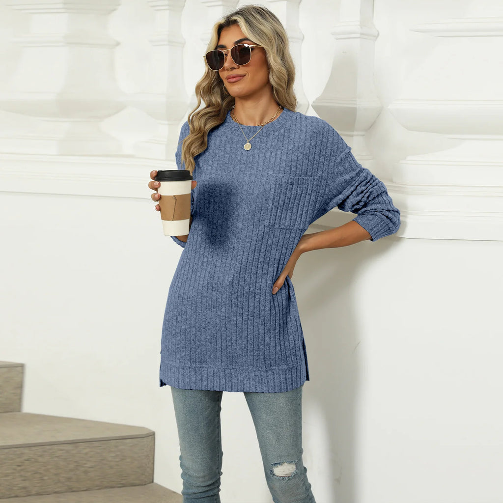 T-shirt à manches longues fendu pour femmes