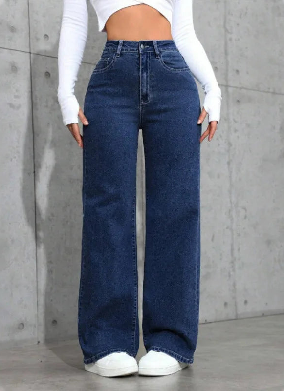 Jean taille haute ample à jambe large pour femmes
