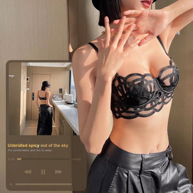 Ensemble soutien-gorge en dentelle ultra fine et respirante, string et culotte pour femmes