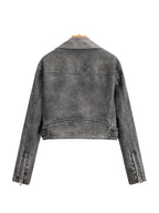 Veste courte en similicuir PU vintage pour femmes