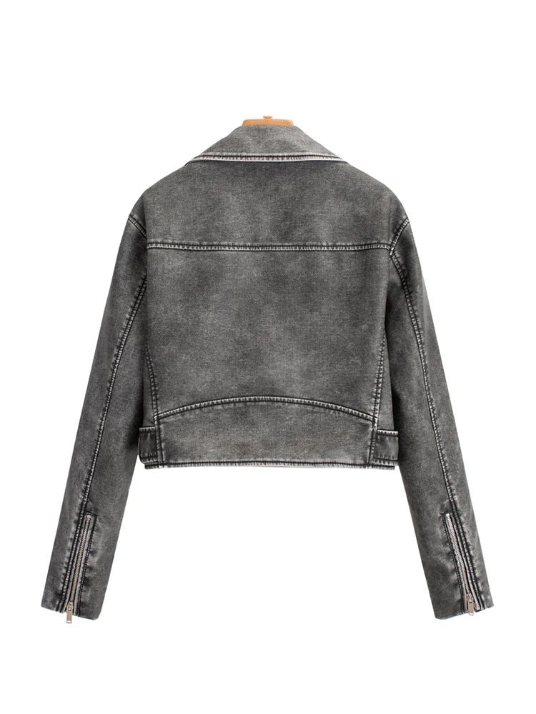 Veste courte en similicuir PU vintage pour femmes