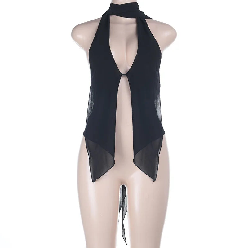Débardeur sexy dos nu transparent pour femmes