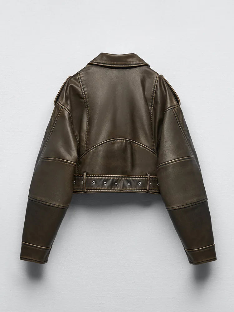 Veste courte en similicuir PU pour femmes