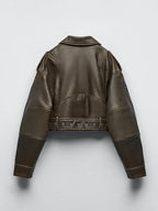 Veste courte en similicuir PU pour femmes