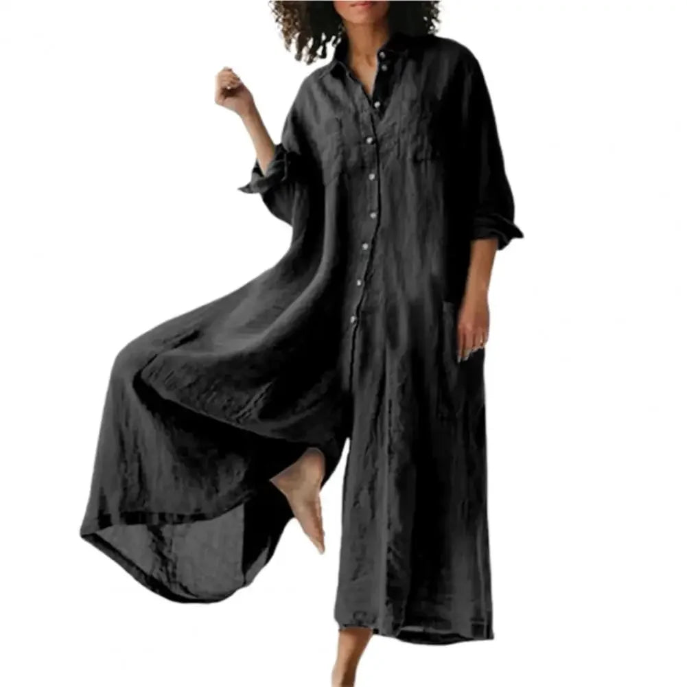 Combinaison ample vintage en coton et lin pour femmes