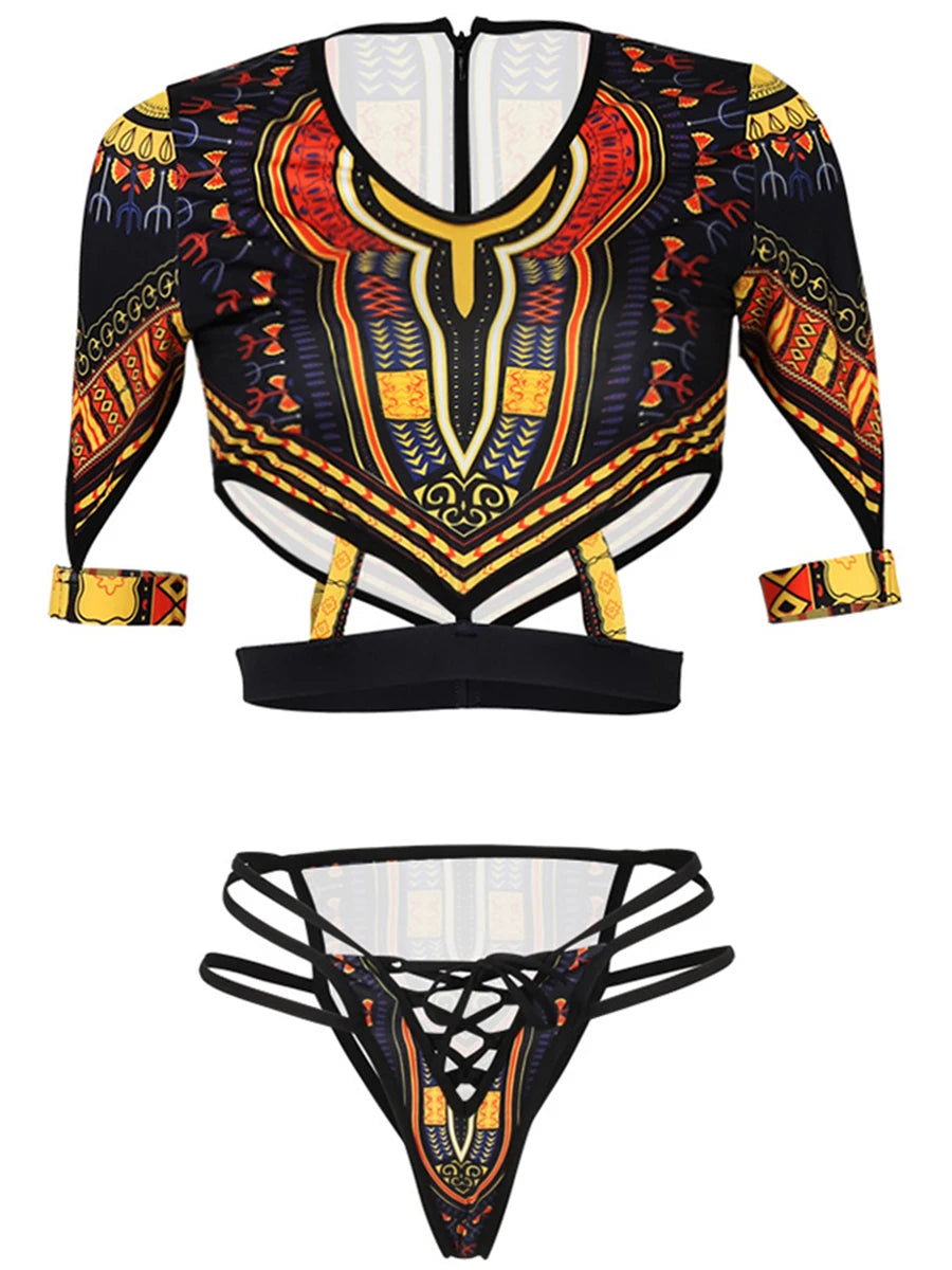 Maillot de bain deux pièces imprimé africain pour femmes