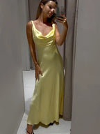 Robe midi à bretelles lacées en satin pour femmes