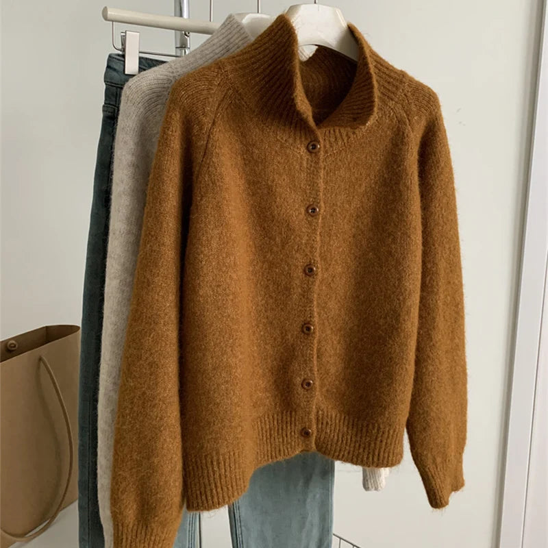 Cardigan décontracté à col mi-haut pour femmes
