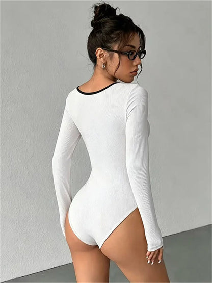 Body Femme Côtelé à Col Carré et Détail Nœud