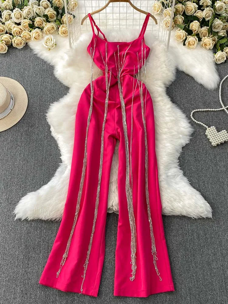 Combinaison de luxe à franges en strass pour femmes