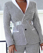 Ensemble deux pièces blazer et pantalon pied-de-poule élégant pour femmes