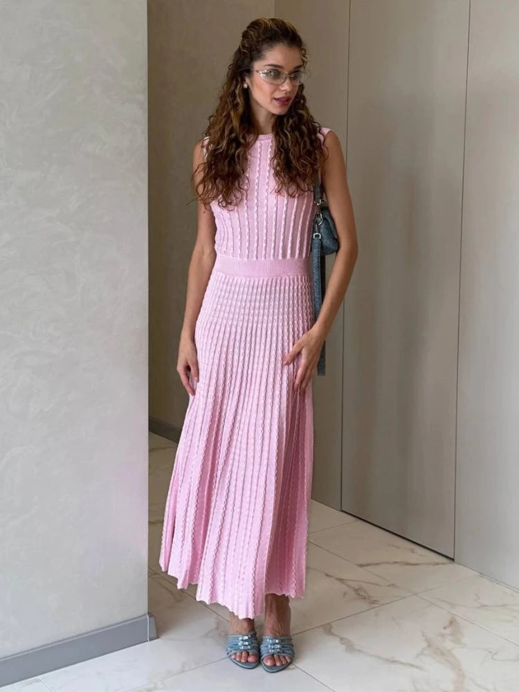 Robe maxi plissée en maille pour femmes