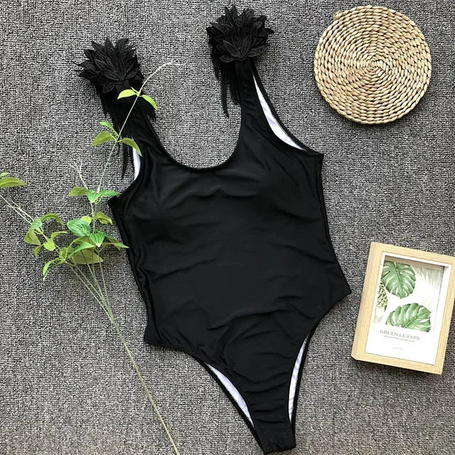 Maillot de bain une pièce à dos ouvert et ailes d'ange pour femmes
