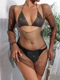 Robe de plage sexy transparente à strass pour femmes