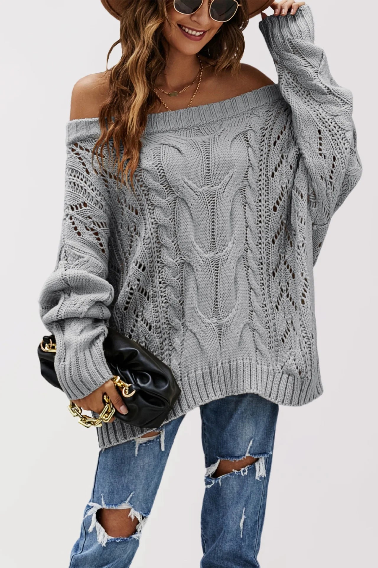 Pull tricoté à manches lanternes pour femmes