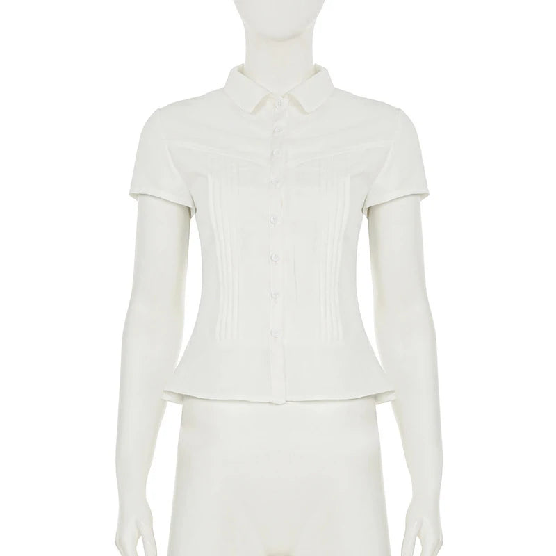 Chemisier Blanc d’Été Femme – Revers et Manches Courtes