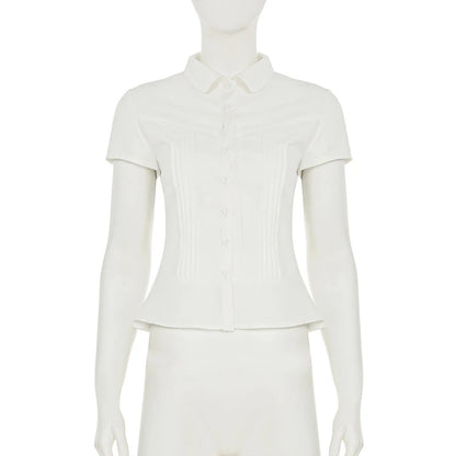 Chemisier Blanc d’Été Femme – Revers et Manches Courtes
