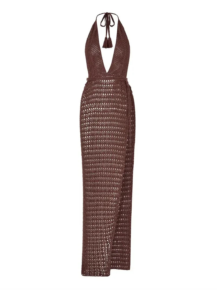 Robe Sexy en tricot au crochet, dos nu pour femmes