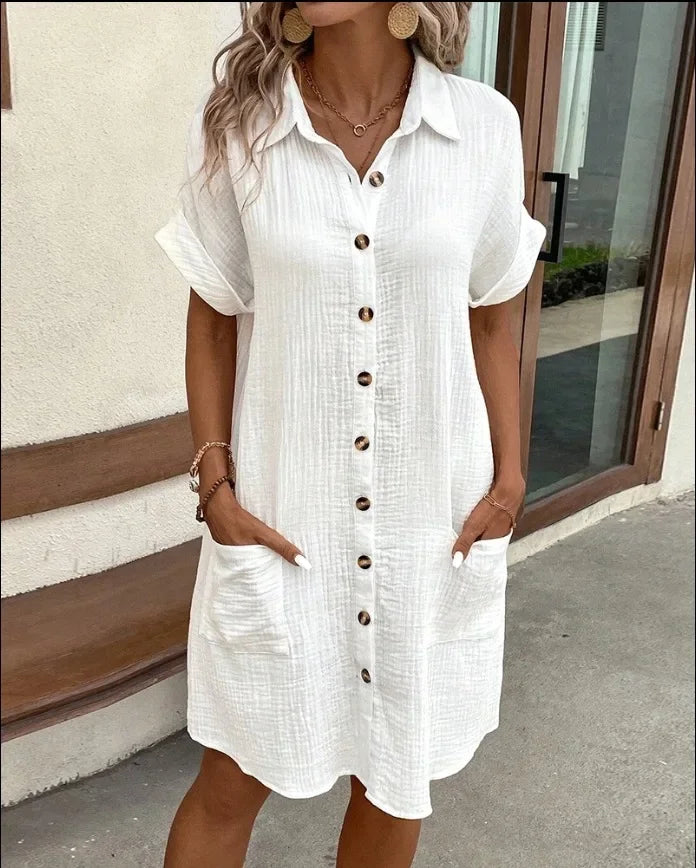 Robe minimaliste à boutons et col en v pour femmes