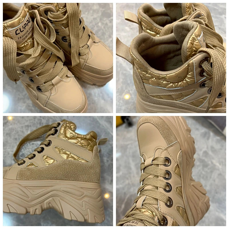 Chaussures à plateforme, compensées de rinçage en cuir de vache véritable pour femmes