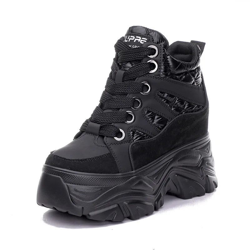 Chaussures à plateforme, compensées de rinçage en cuir de vache véritable pour femmes