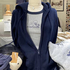 Cardigan tricoté en coton à capuche avec cordon de serrage et fermeture éclair pour femmes
