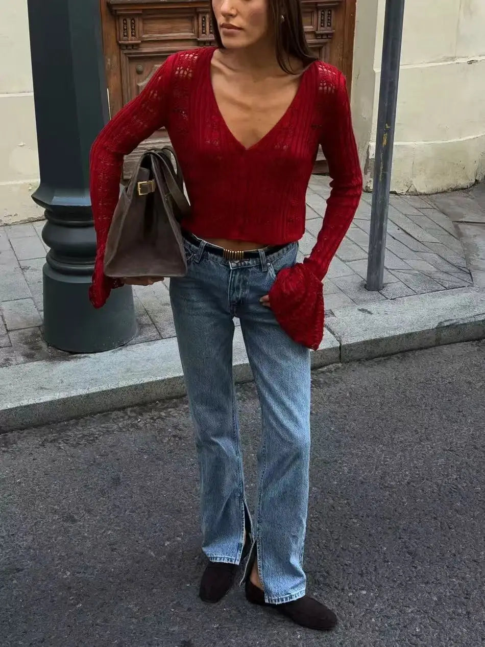 Cardigan tricoté ajouré pour femme