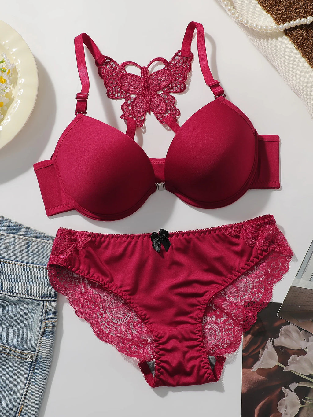 Ensemble de lingerie sexy en dentelle brodée pour femmes