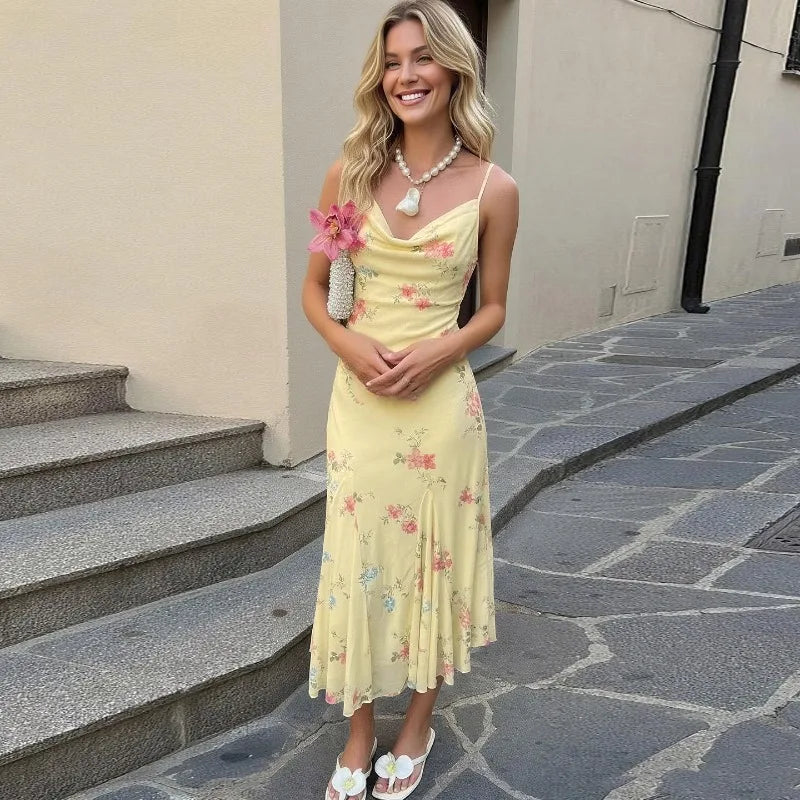 Robe longue moulante à imprimé floral pour femmes