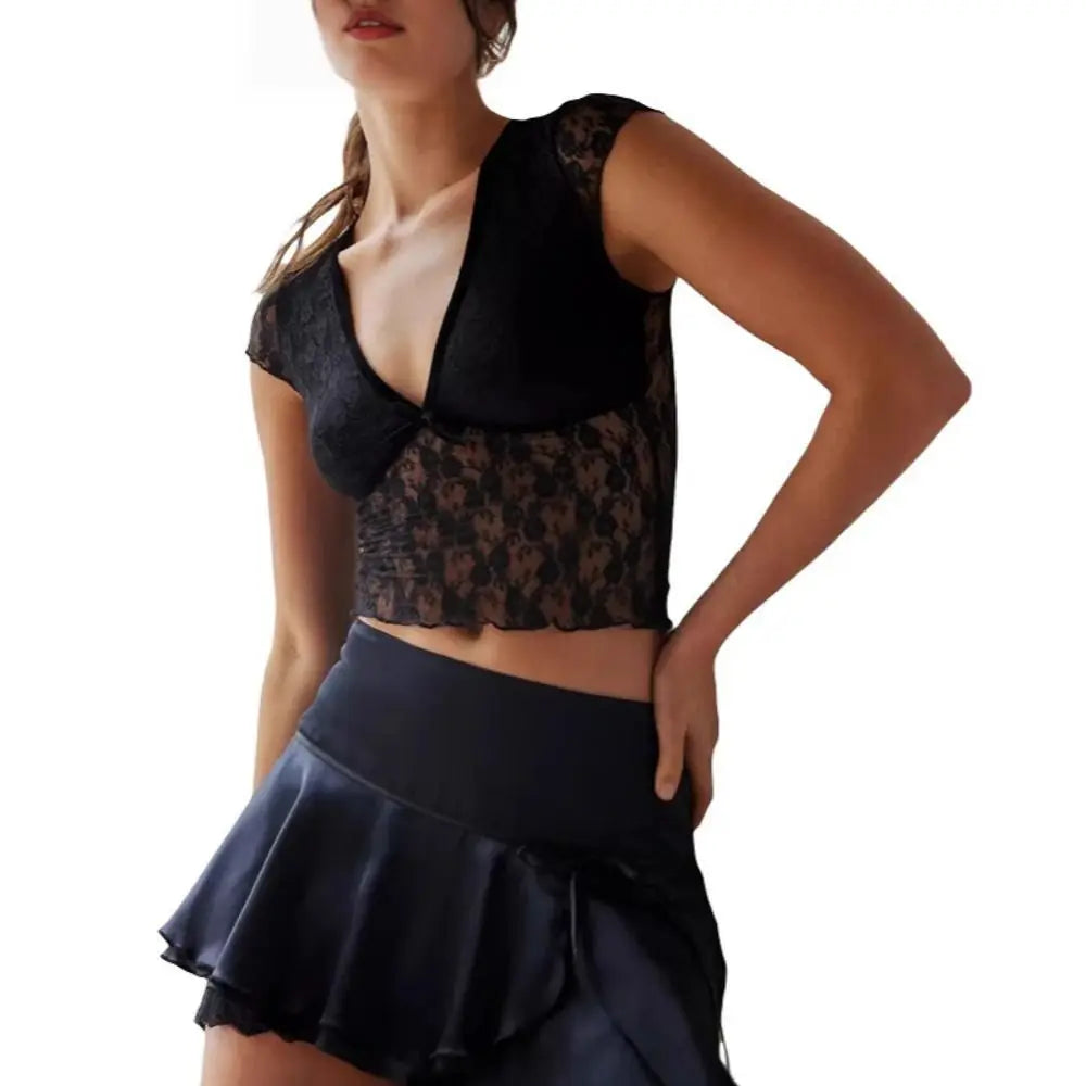 Débardeur en dentelle florale et col en V pour femmes