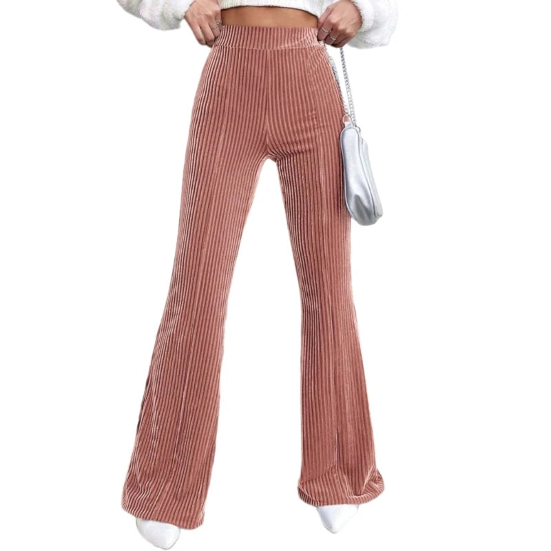 Pantalon évasé en velours côtelé taille haute pour femmes