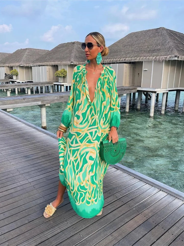 Robe longue imprimée à manches longues pour femmes