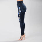 Jeans brodés taille haute pour femmes