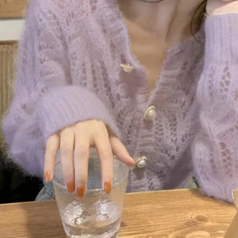 Cardigan Ajouré Femme – Maille et Boutons Perlés