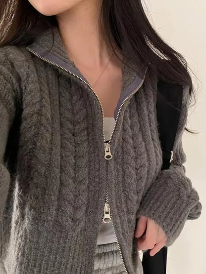 Cardigan Zippé Femme – Manches Bouffantes