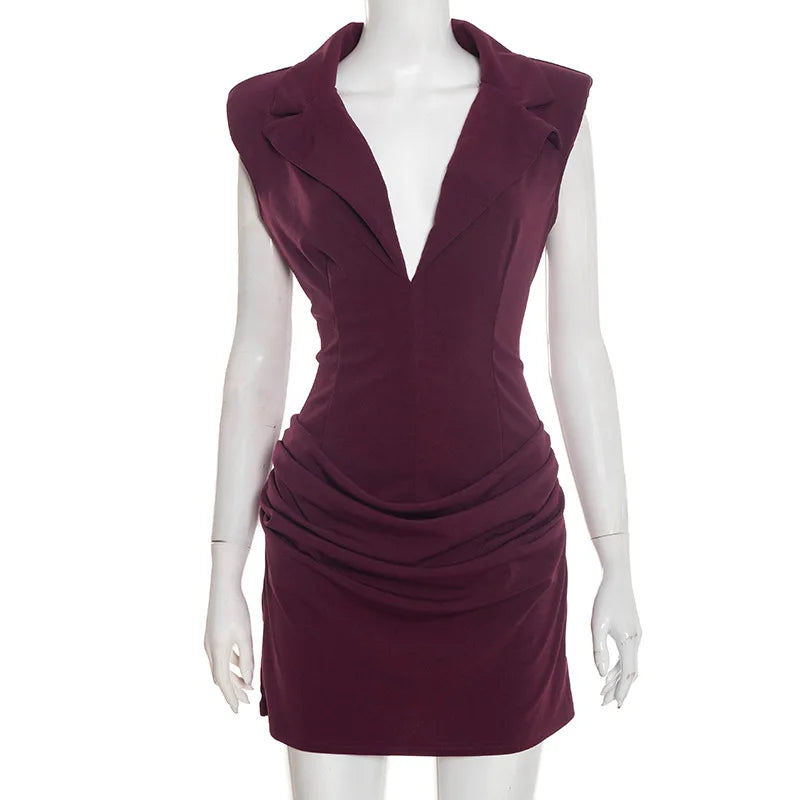Robe à décolleté plongeant sans manches pour femmes
