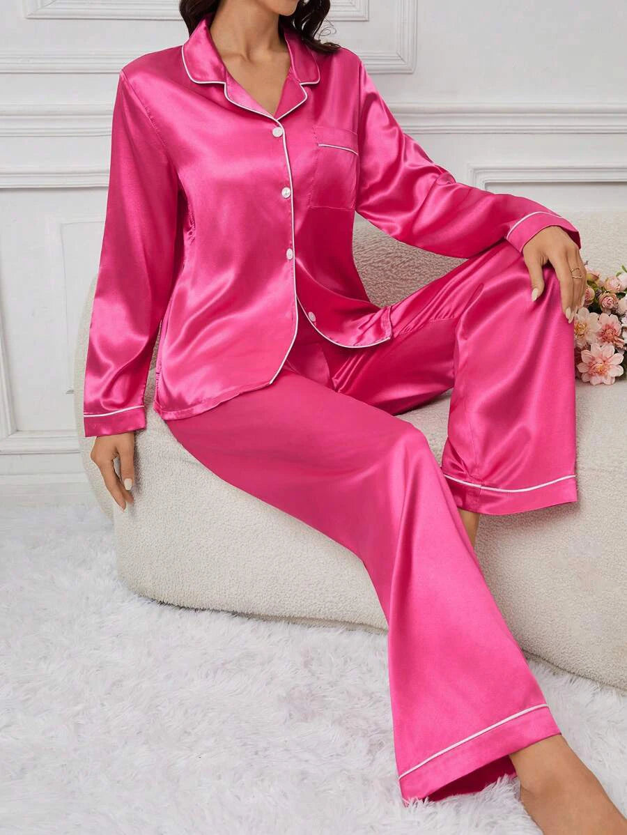 Pyjama luxueux en Satin à manches longues pour femmes