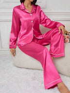Pyjama luxueux en Satin à manches longues pour femmes