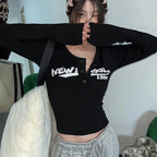 T-shirt moulant à manches longues et col rond pour femmes
