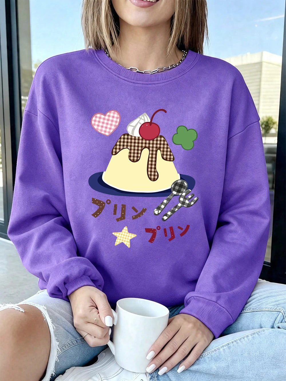 Sweat-shirts à imprimés japonais Caramel Pudding pour femmes