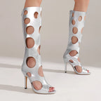 Bottes au genou respirantes avec trou circulaire évidé pour femmes