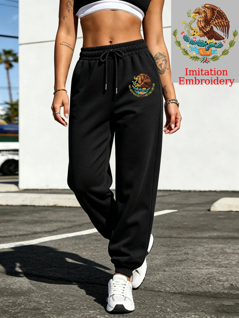 Pantalon de jogging ample avec imprimé emblème du Mexique pour femmes