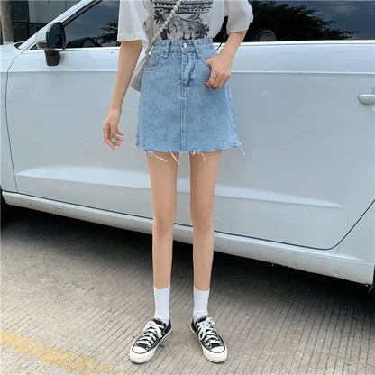 Jupe Courte en Jean Femme – Bleu Clair Vintage