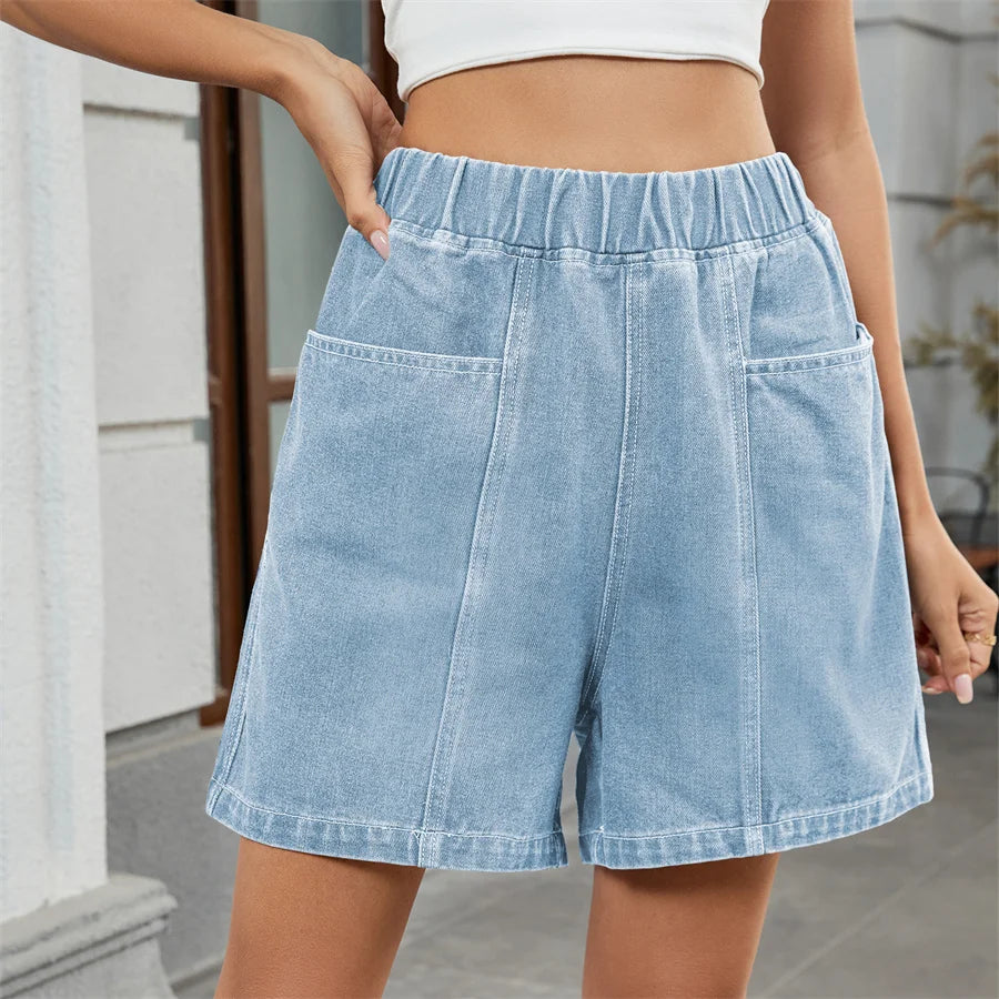 Shorts en jean taille élastique pour femmes