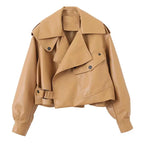Veste courte en similicuir PU pour femmes