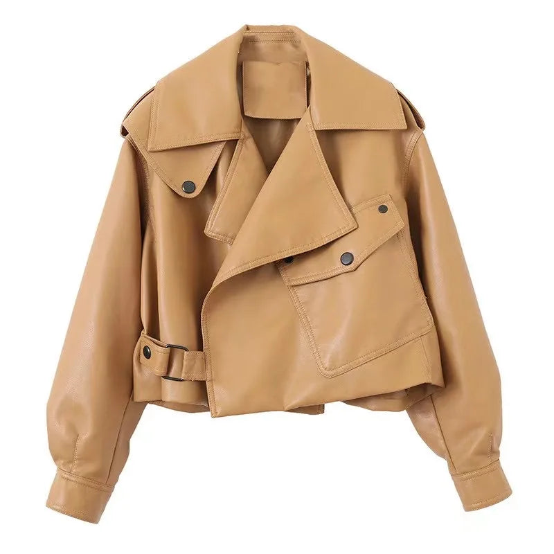 Veste courte en similicuir PU pour femmes