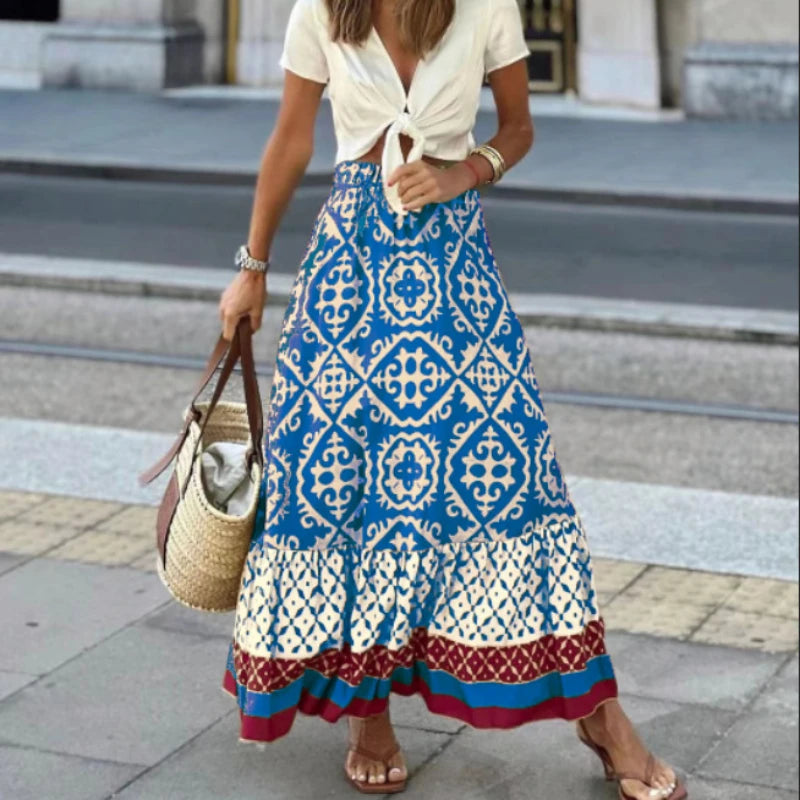 Jupe longue imprimée vintage pour femmes